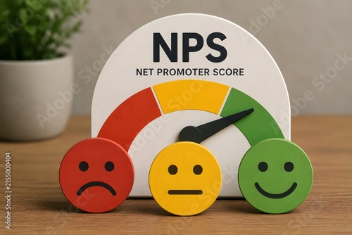 NPS Net Promoter Score indicator with customer satisfaction faces for the concept of customer loyalty and feedback.