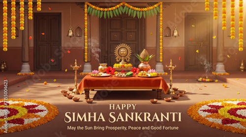 Traditional Simha Sankranti Surya Puja Courtyard Festival Banner Design