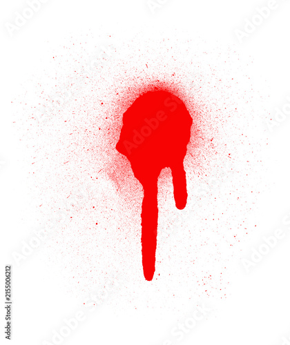Foto Vibrant red spray paint splatter dripping downwards with fine particles scattere