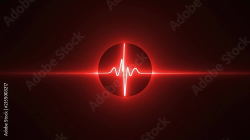 Red Neon Heartbeat Line Pulsing Through a Glowing Sphere with Light Rays pulse cardiogram