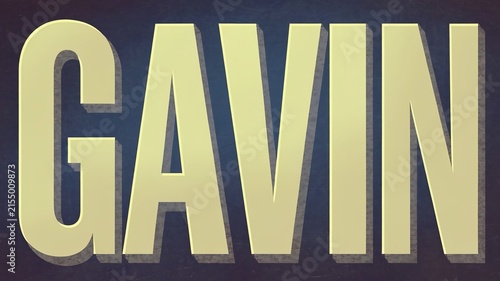 Text GAVIN in bold gold letters with a dark blue background, illuminated by a subtle gradient light.