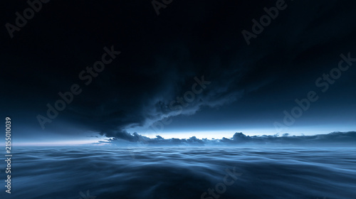 Dark Storm Clouds Over Ocean Waters at Horizon