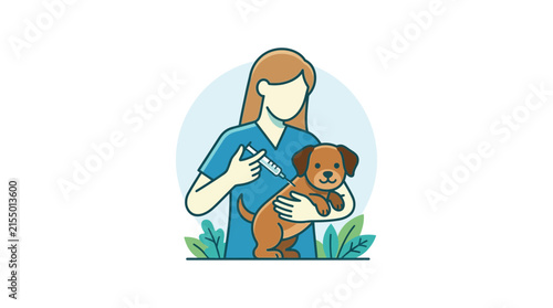 Woman veterinarian holding puppy for vaccine injection.