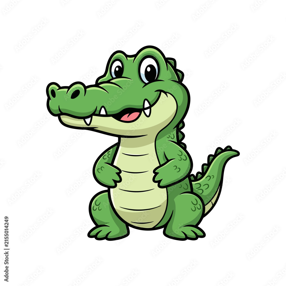 Fototapeta premium Smiling Cartoon Green Crocodile.