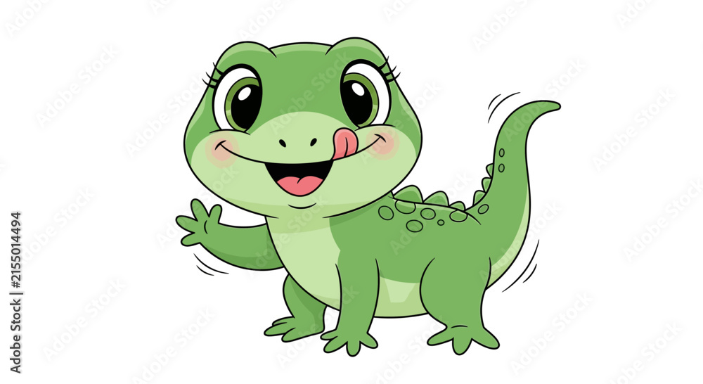 Fototapeta premium Cute Cartoon Green Lizard.