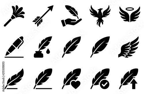 Konstfotografi Collection of black and white feather and quill icon set representing writing li