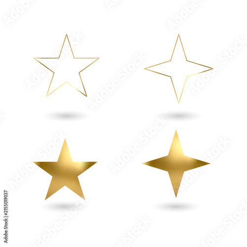 Golden star icons for luxury ratings and reviews on transparent background