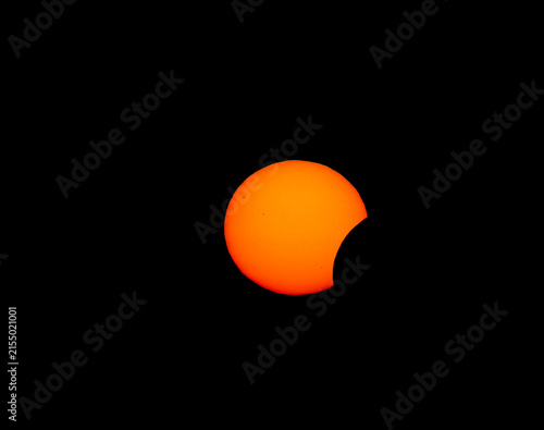 Real image of the partial Solar Eclipse of August 12 2026. Natural Astronomical Phenomenon. Shadow of the Moon and Aura of Solar Corona. 