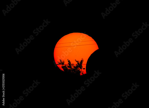 Real image of the partial Solar Eclipse of August 12 2026. Natural Astronomical Phenomenon. Shadow of the Moon and Aura of Solar Corona. 