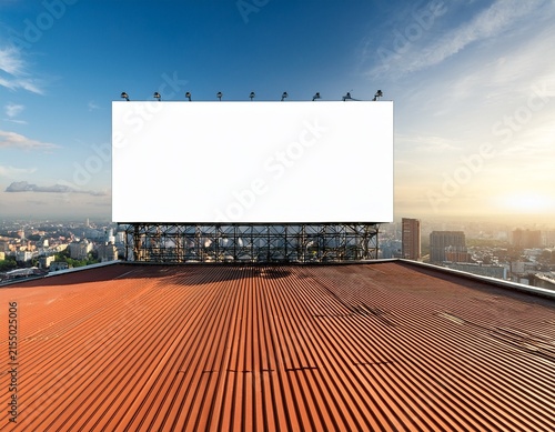 large billboard on the roof top of a brick building
