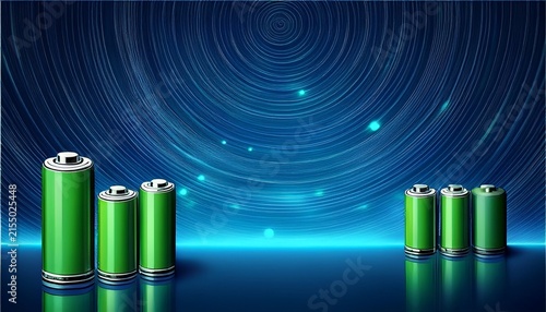 green batteries and device in blue space