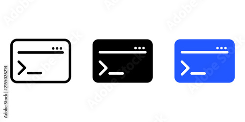 Set of terminal command line window icons for software development and coding interface design