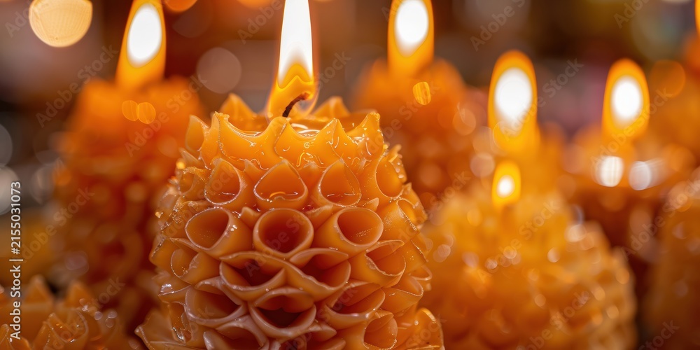 Fototapeta premium Traditional candle wax artistry during a festive procession honoring Buddha