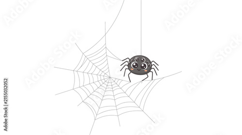 Cute cartoon spider with many eyes hanging on a web, vector illustration for Halloween