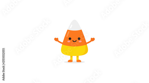Cute Candy Corn Character with Arms Raised and Smiling Face Vector Illustration