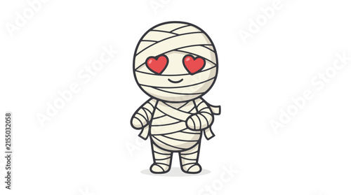 Cute cartoon mummy character with heart eyes in love vector illustration