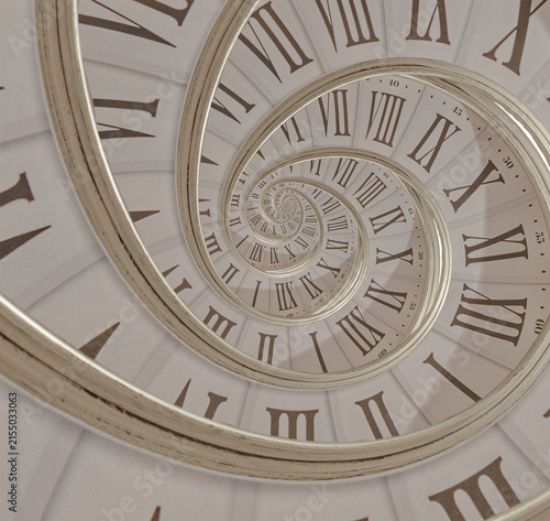 Surreal Infinite Spiral of Vintage Clock Faces Creating a Timeless Abstract Pattern