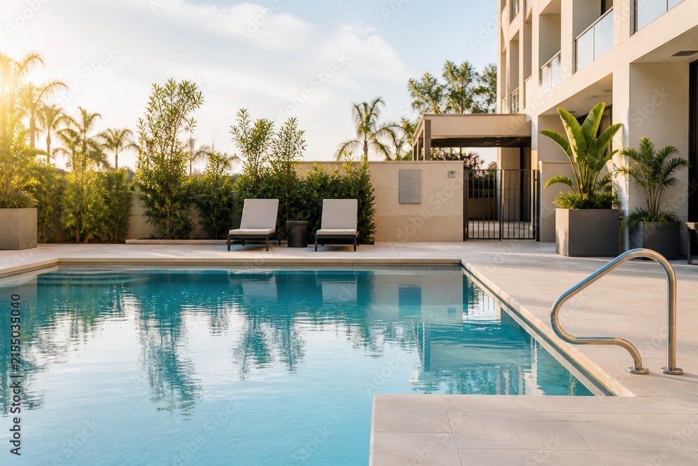Fototapeta premium Hotel Pool Safety Inspection Guest Ready After Checks public space