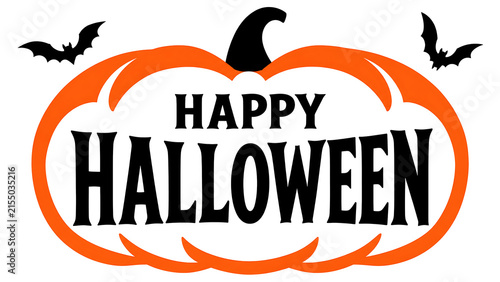 Happy halloween text with pumpkin shape and bats