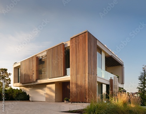 modern residential architecture with clean lines bathed in neutral tones under daylight