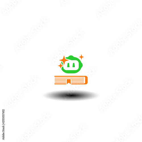 Vector illustration of book with robot head. Symbol of  recursive self improvement AGI technology.