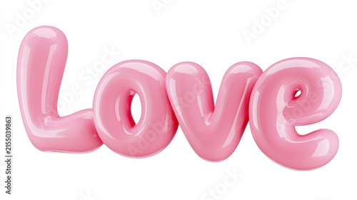 3d render of the word love in pink glossy balloon letters isolated on white background