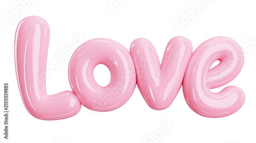 3d render of the word love in pink glossy balloon letters isolated on white background