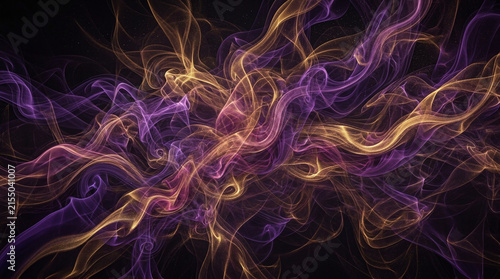 Dense Purple and Gold Smoke Waves Abstract Background