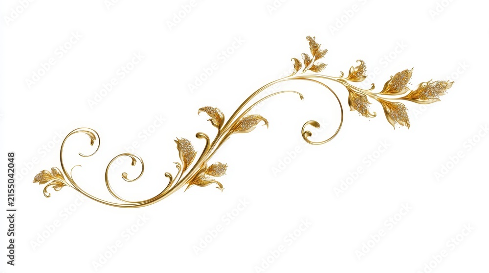 Naklejka premium Golden elegant floral vine ornament scroll flourish isolated on white background