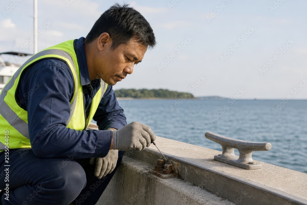 Fototapeta premium Marina Dock Safety Inspection Salt Corrosion Hardware public space