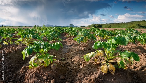 potato plants with severe root rot and fungal infection