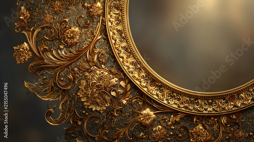 Elegant circular mirror with a detailed golden ornate antique frame