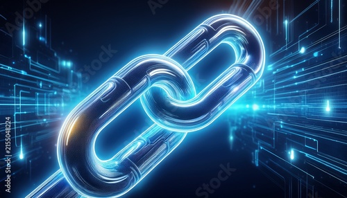 futuristic glowing chain link symbolizing digital connection strength