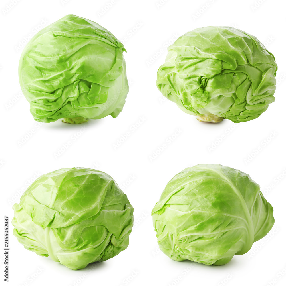 Fototapeta premium Fresh green cabbage isolated on white, set