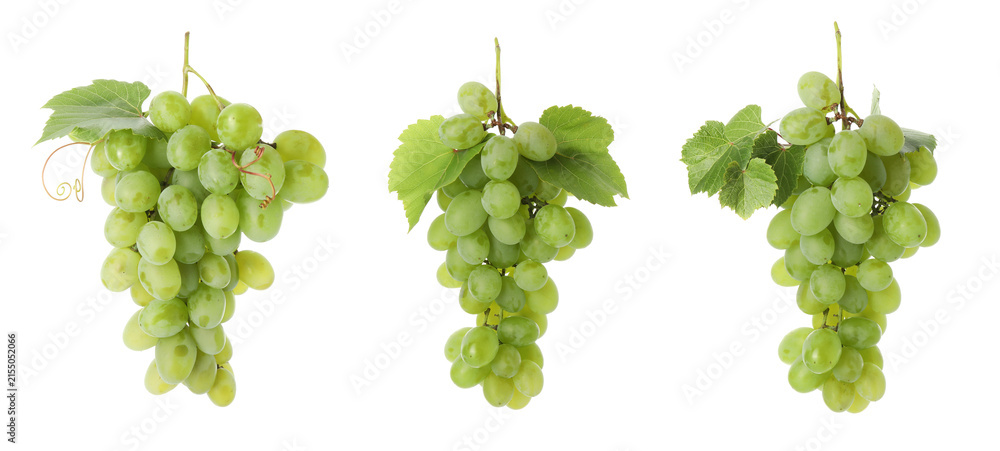 Obraz premium Fresh grapes. Three clusters isolated on white, set