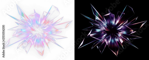 Fotografie Abstract light flare and crystal glass explosion, iridescent refractive 3D rende