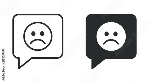 Obraz na plátně Sad Face Icons: A graphic representation of negative emotions featuring two speech bubbles, one outlined and one solid black, each containing a simple sad face emoji
