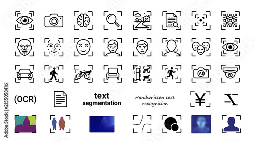 Computer vision icons depict facial recognition, object detection, and optical character recognition technology.