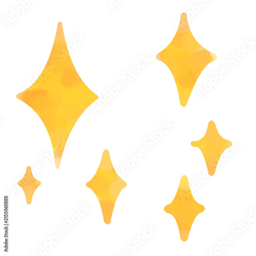 Orange sparkle illustration. Hand drawn set of shining stars in warm yellow orange isolated on white background.