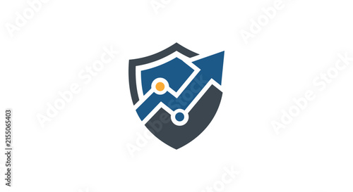 Blue shield icon featuring rising data chart arrow.