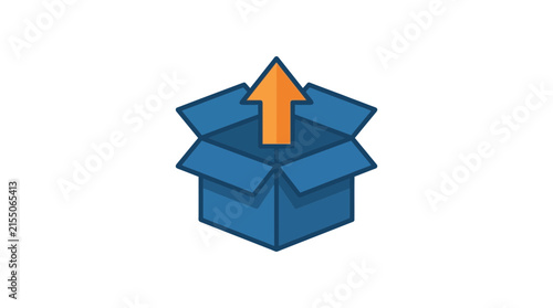Blue shipping box with upward arrow.