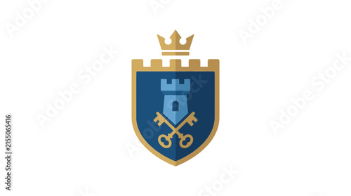Blue shield icon with crown and crossed keys.