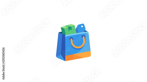 Blue shopping bag filled with green items.