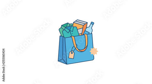 Blue shopping bag with retail consumer items.