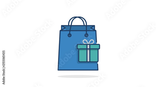 Blue shopping bag with green gift box.