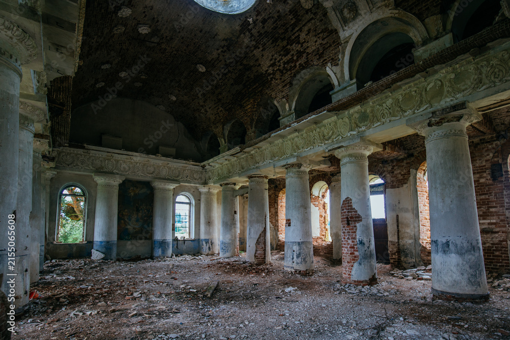Fototapeta premium Interior of old ruined palace or temple with columns