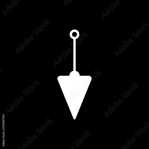 White plumb bob tool icon on black background.