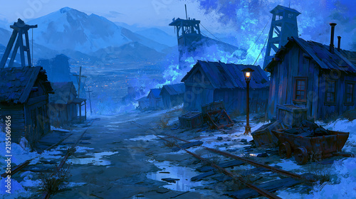 Abandoned Mining Village Under Cold Blue Night