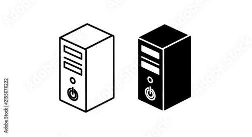Vector illustration of computer tower server icons on a transparent background