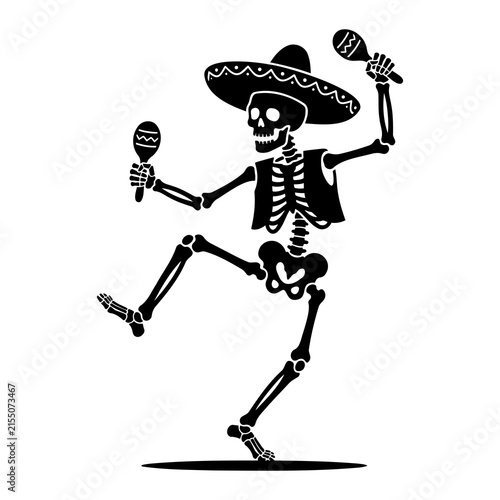 Foto Skeleton wearing sombrero plays maracas dancing dia de los muertos